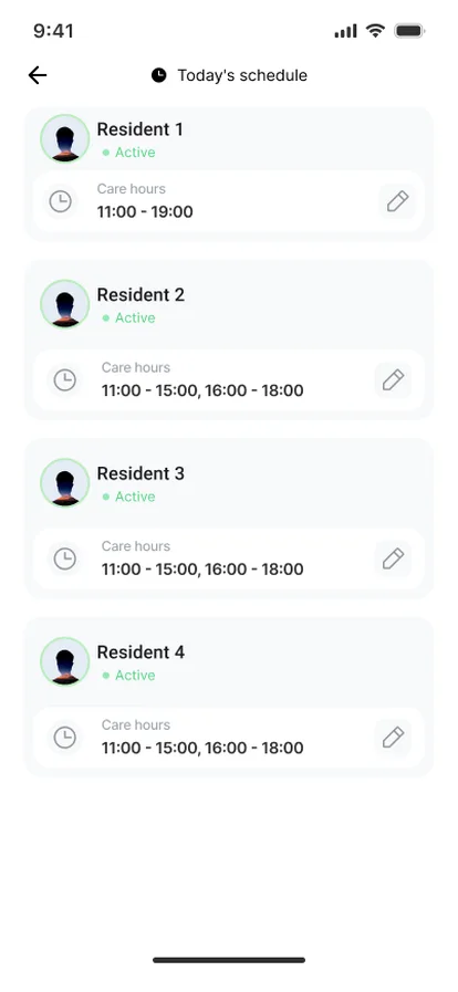 Today's visits screen of the care manager app