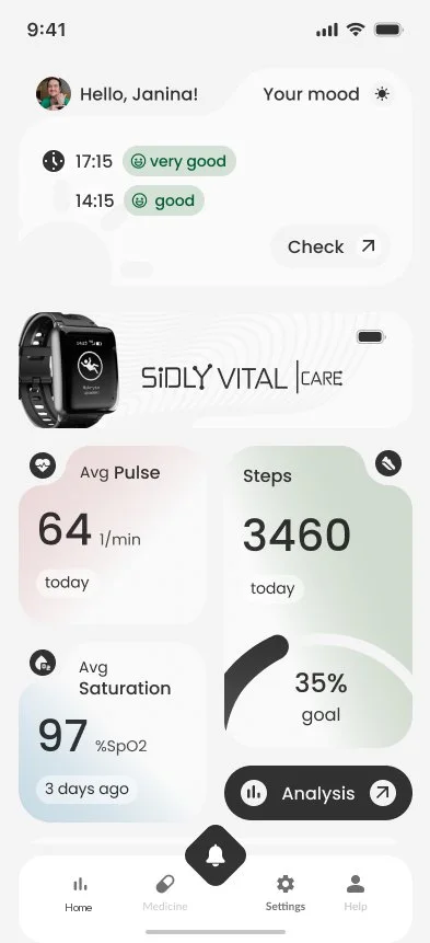 Health readings screen of the resident's app