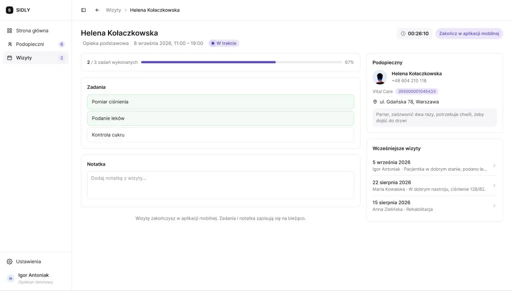 Visit in progress on the carer's web view
